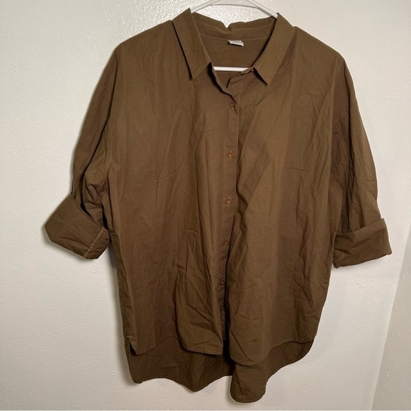 Melrose and Market Collared Poplin Shirt Olive Moss - Picture 4 of 15